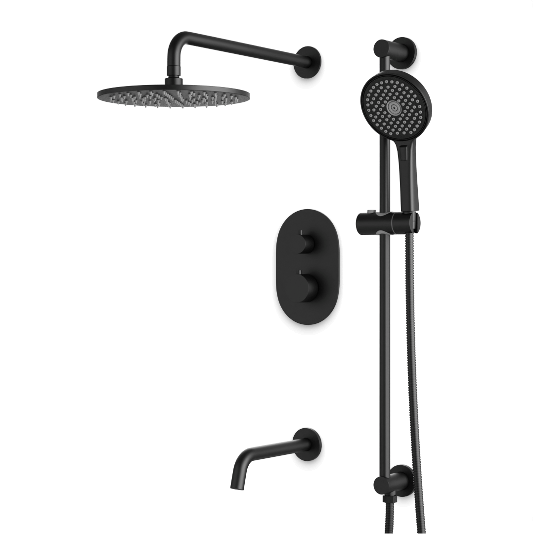 Artos Opera Thermostatic Shower Trim Kit with Hand Shower on Slide Bar, Tub Filler in Matte Black – Wide Control Trim Style – PS116BK