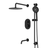 Artos Opera Thermostatic Shower Trim Kit with Hand Shower on Slide Bar, Tub Filler in Matte Black – Wide Control Trim Style – PS116BK