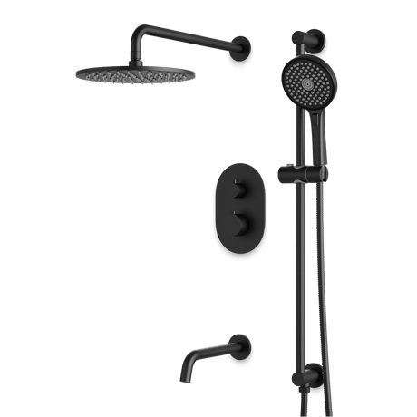 Artos Opera Thermostatic Shower Trim Kit with Hand Shower on Slide Bar, Tub Filler in Matte Black – Wide Control Trim Style – PS116BK