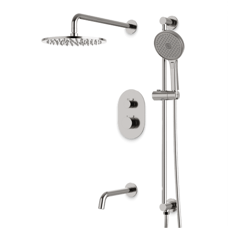 Artos Opera Thermostatic Shower Trim Kit with Hand Shower on Slide Bar, Tub Filler in Brushed Nickel – Wide Control Trim Style – PS116BN