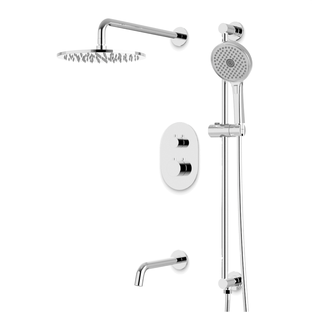 Artos Opera Thermostatic Shower Trim Kit with Hand Shower on Slide Bar, Tub Filler in Chrome – Wide Control Trim Style – PS116CH