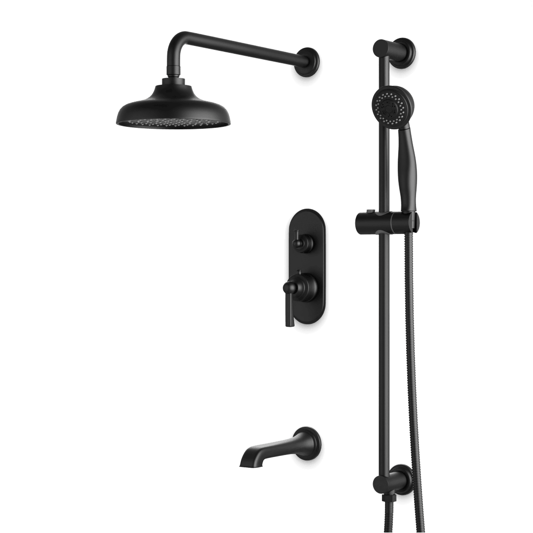 Artos Classic Thermostatic Shower Trim Kit with Hand Shower on Slide Bar, Tub Filler in Matte Black – Wide Control Trim Style – PS116DCLBK