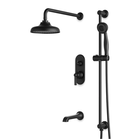 Artos Classic Thermostatic Shower Trim Kit with Hand Shower on Slide Bar, Tub Filler in Matte Black – Wide Control Trim Style – PS116DCLBK