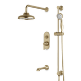 Artos Classic Thermostatic Shower Trim Kit with Hand Shower on Slide Bar, Tub Filler in Satin Brass – Wide Control Trim Style – PS116DCLSB