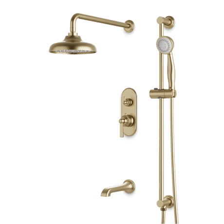 Artos Classic Thermostatic Shower Trim Kit with Hand Shower on Slide Bar, Tub Filler in Satin Brass – Wide Control Trim Style – PS116DCLSB