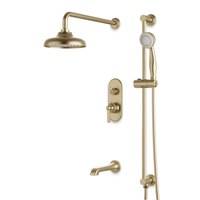 Artos Classic Thermostatic Shower Trim Kit with Hand Shower on Slide Bar, Tub Filler in Satin Brass – Wide Control Trim Style – PS116DCLSB