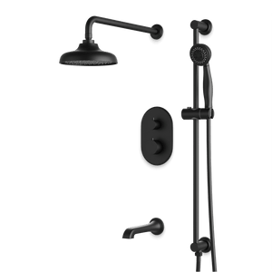 Artos Classic Thermostatic Shower Trim Kit with Hand Shower on Slide Bar, Tub Filler in Matte Black – Wide Control Trim Style – PS116DCLBK