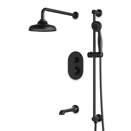 Artos Classic Thermostatic Shower Trim Kit with Hand Shower on Slide Bar, Tub Filler in Matte Black – Wide Control Trim Style – PS116DCLBK