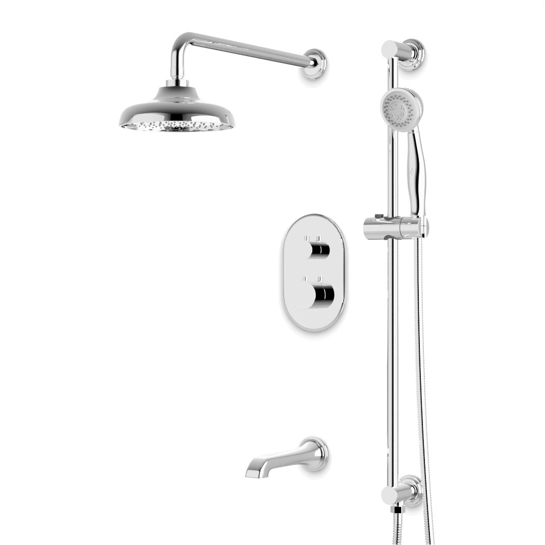 Artos Classic Thermostatic Shower Trim Kit with Hand Shower on Slide Bar, Tub Filler in Chrome – Wide Control Trim Style – PS116DCLCH