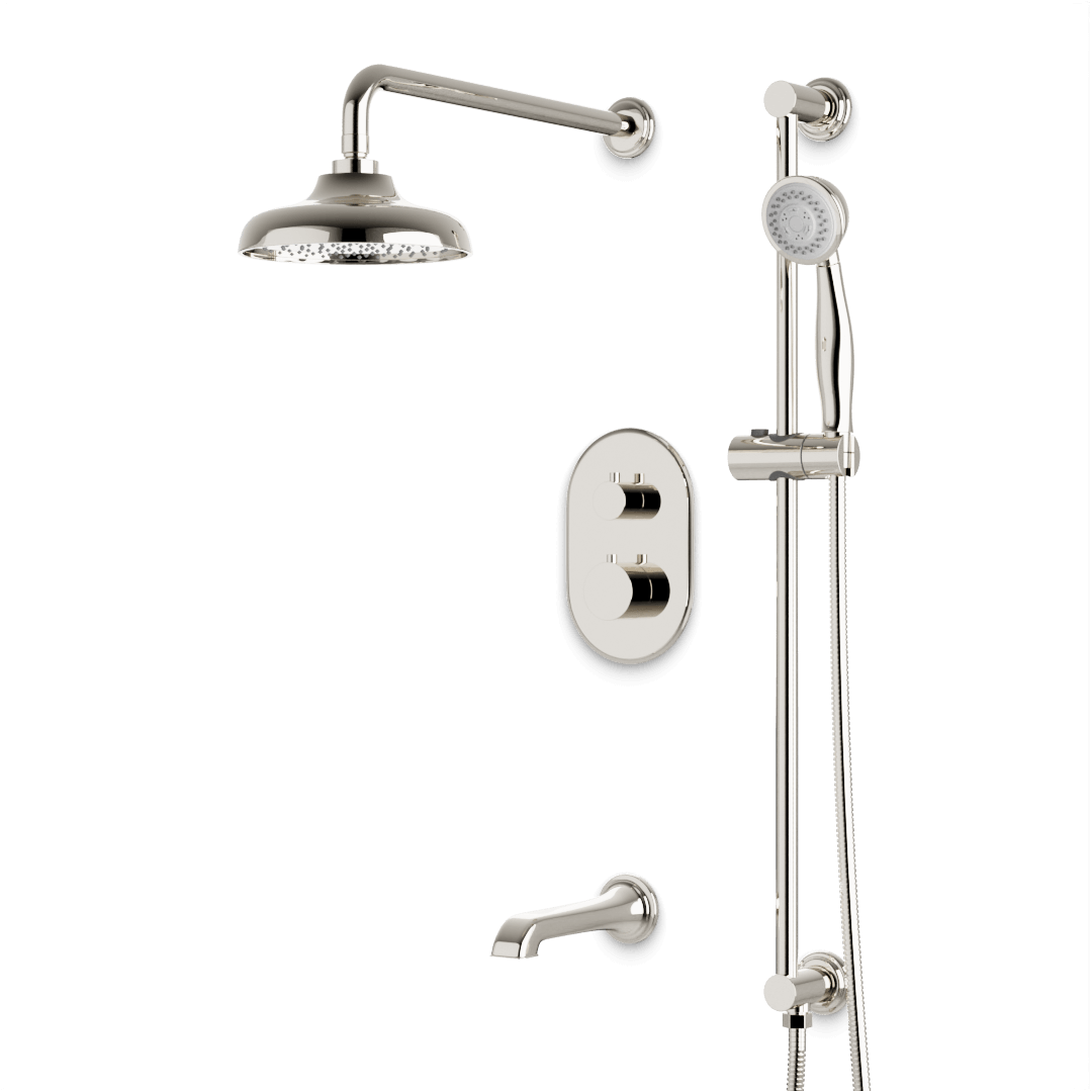 Artos Classic Thermostatic Shower Trim Kit with Hand Shower on Slide Bar, Tub Filler in Polished Nickel – Wide Control Trim Style – PS116DCLPN