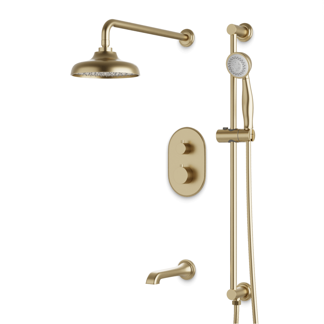 Artos Classic Thermostatic Shower Trim Kit with Hand Shower on Slide Bar, Tub Filler in Satin Brass – Wide Control Trim Style – PS116DCLSB