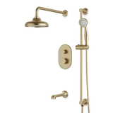 Artos Classic Thermostatic Shower Trim Kit with Hand Shower on Slide Bar, Tub Filler in Satin Brass – Wide Control Trim Style – PS116DCLSB