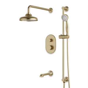 Artos Classic Thermostatic Shower Trim Kit with Hand Shower on Slide Bar, Tub Filler in Satin Brass – Wide Control Trim Style – PS116DCLSB
