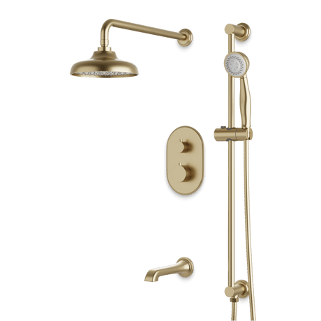 Artos Classic Thermostatic Shower Trim Kit with Hand Shower on Slide Bar, Tub Filler in Satin Brass – Wide Control Trim Style – PS116DCLSB