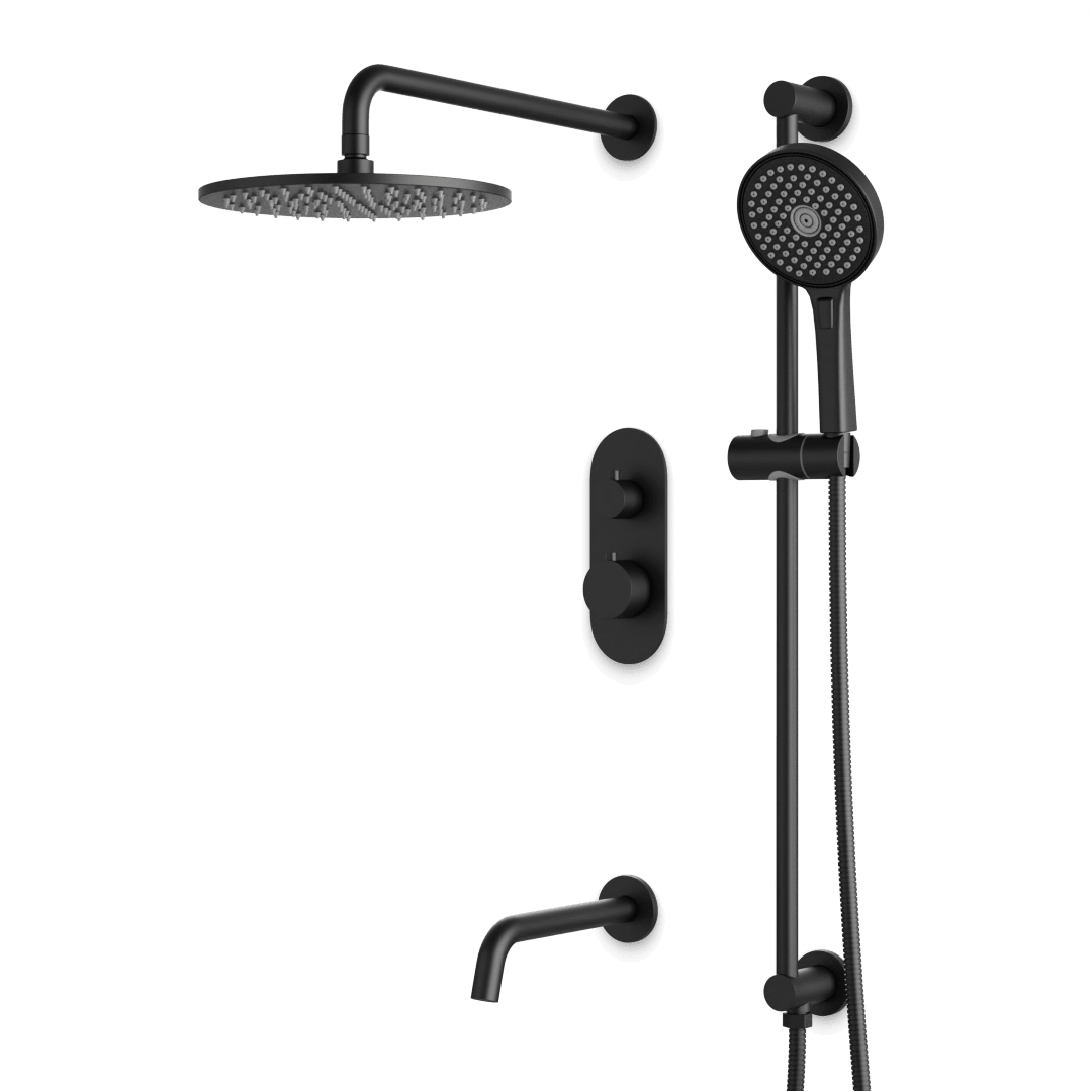 Artos Opera Thermostatic Shower Trim Kit with Hand Shower on Slide Bar, Tub Filler in Matte Black – Wide Control Trim Style – PS116BK
