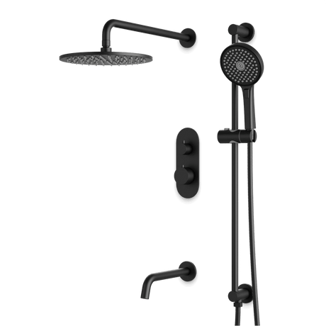 Artos Opera Thermostatic Shower Trim Kit with Hand Shower on Slide Bar, Tub Filler in Matte Black – Wide Control Trim Style – PS116BK