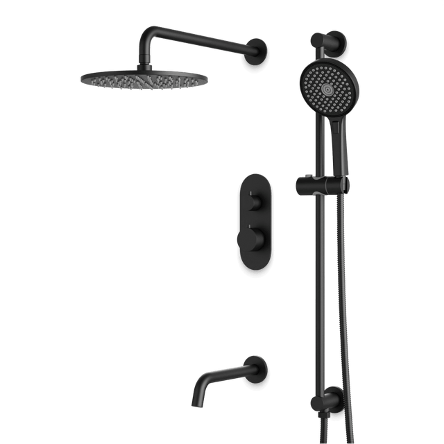 Artos Opera Thermostatic Shower Trim Kit with Hand Shower on Slide Bar, Tub Filler in Matte Black – Wide Control Trim Style – PS116BK