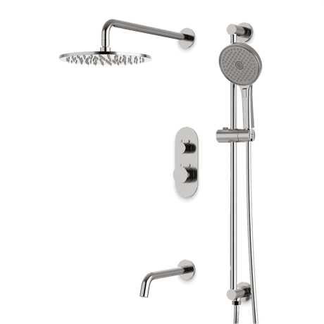 Artos Opera Thermostatic Shower Trim Kit with Hand Shower on Slide Bar, Tub Filler in Brushed Nickel – Wide Control Trim Style – PS116BN