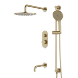 Artos Opera Thermostatic Shower Trim Kit with Hand Shower on Slide Bar, Tub Filler in Satin Brass – Wide Control Trim Style – PS116SB