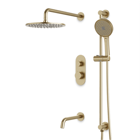 Artos Opera Thermostatic Shower Trim Kit with Hand Shower on Slide Bar, Tub Filler in Satin Brass – Wide Control Trim Style – PS116SB