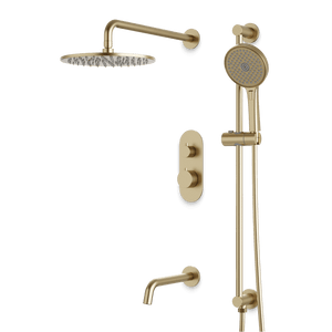 Artos Opera Thermostatic Shower Trim Kit with Hand Shower on Slide Bar, Tub Filler in Satin Brass – Wide Control Trim Style