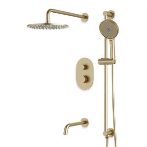 Artos Opera Thermostatic Shower Trim Kit with Hand Shower on Slide Bar, Tub Filler in Satin Brass – Wide Control Trim Style – PS116SB