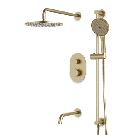Artos Opera Thermostatic Shower Trim Kit with Hand Shower on Slide Bar, Tub Filler in Satin Brass – Wide Control Trim Style – PS116SB
