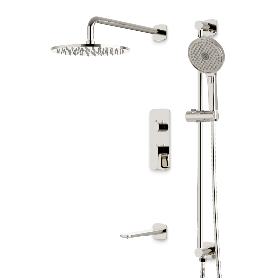 Artos Harmony Thermostatic Shower Trim Kit with Hand Shower on Slide Bar, Tub Filler in Polished Nickel – 8" Shower Head Size – PS116W8TRPN