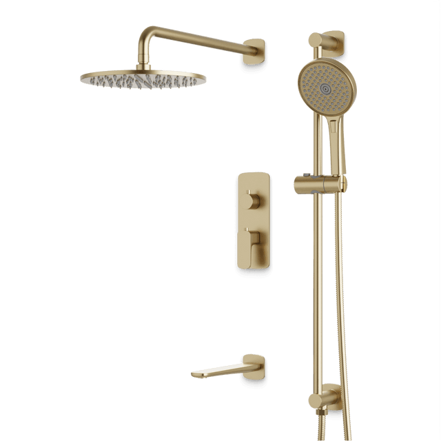 Artos Harmony Thermostatic Shower Trim Kit with Hand Shower on Slide Bar, Tub Filler in Satin Brass – 8" Shower Head Size – PS116W8TRSB