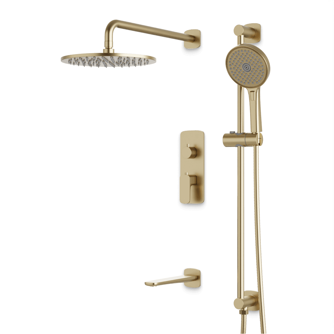 Artos Harmony Thermostatic Shower Trim Kit with Hand Shower on Slide Bar, Tub Filler in Satin Brass – 12" Shower Head Size – PS116W12TRSB