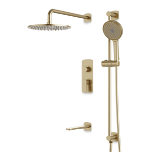 Artos Harmony Thermostatic Shower Trim Kit with Hand Shower on Slide Bar, Tub Filler in Satin Brass – 12