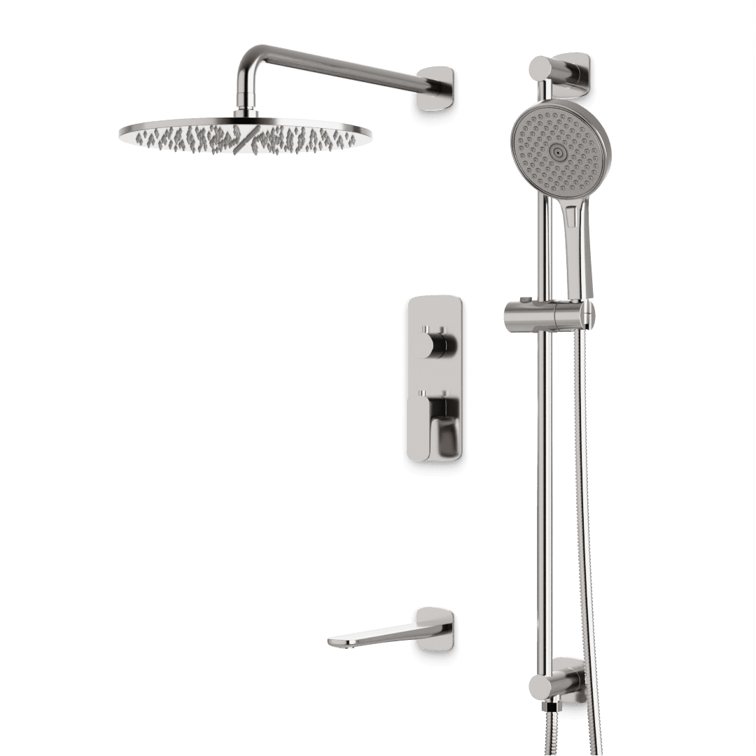 Artos Harmony Thermostatic Shower Trim Kit with Hand Shower on Slide Bar, Tub Filler in Brushed Nickel – 8" Shower Head Size – PS116W8TRBN