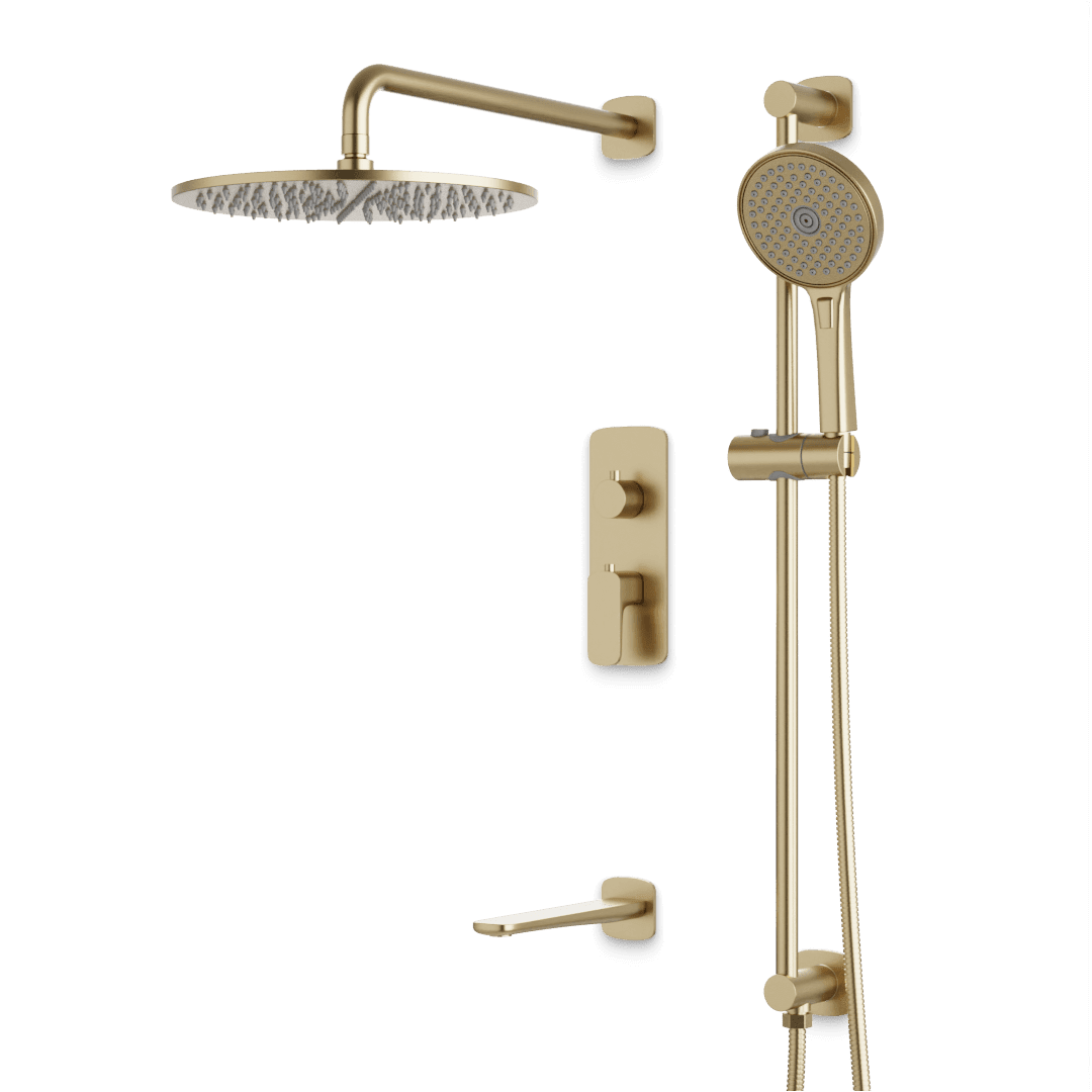 Artos Harmony Thermostatic Shower Trim Kit with Hand Shower on Slide Bar, Tub Filler in Satin Brass – 8" Shower Head Size – PS116W8TRSB