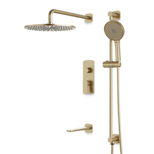 Artos Harmony Thermostatic Shower Trim Kit with Hand Shower on Slide Bar, Tub Filler in Satin Brass – 12" Shower Head Size – PS116W12TRSB