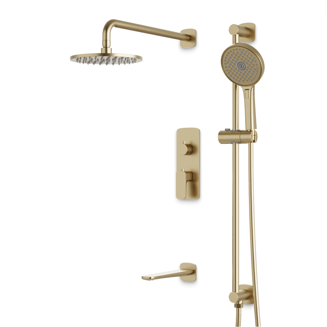 Artos Harmony Thermostatic Shower Trim Kit with Hand Shower on Slide Bar, Tub Filler in Satin Brass – 12" Shower Head Size – PS116W12TRSB