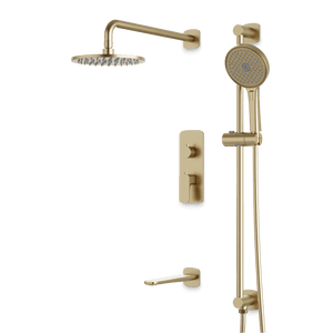 Artos Harmony Thermostatic Shower Trim Kit with Hand Shower on Slide Bar, Tub Filler in Satin Brass – 12" Shower Head Size – PS116W12TRSB