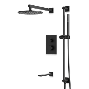 Artos Otella Thermostatic Shower Trim Kit with Hand Shower on Slide Bar, Tub Filler in Matte Black – Wide Control Trim Style – PS117BK