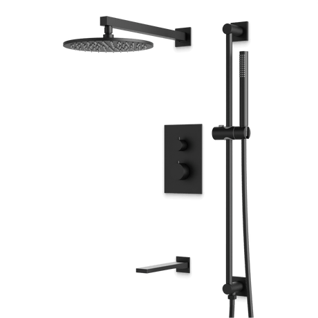 Artos Otella Thermostatic Shower Trim Kit with Hand Shower on Slide Bar, Tub Filler in Matte Black – Wide Control Trim Style – PS117BK