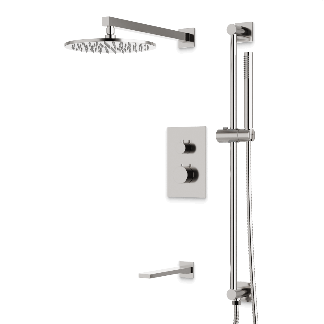 Artos Otella Thermostatic Shower Trim Kit with Hand Shower on Slide Bar, Tub Filler in Brushed Nickel – Wide Control Trim Style – PS117BN