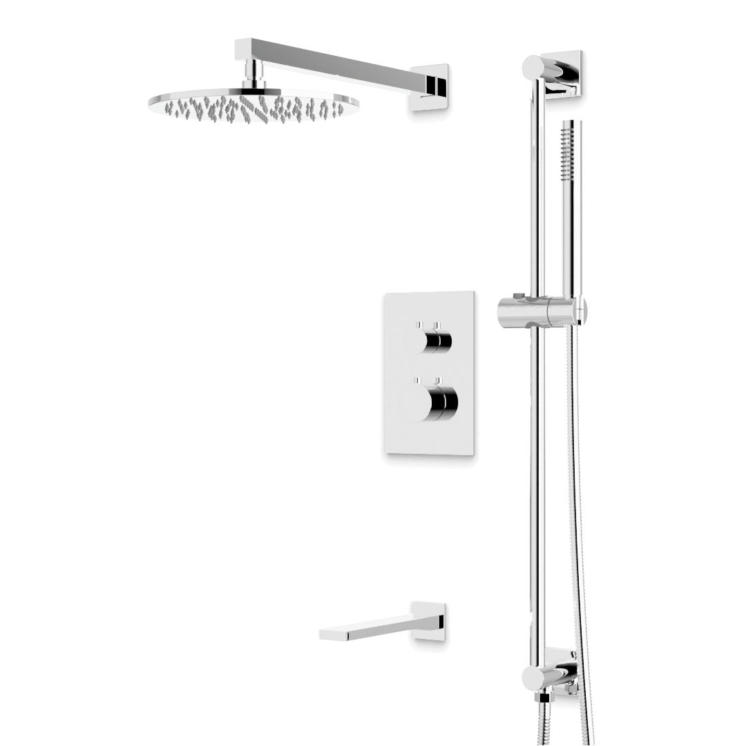 Artos Otella Thermostatic Shower Trim Kit with Hand Shower on Slide Bar, Tub Filler in Chrome – Wide Control Trim Style – PS117CH