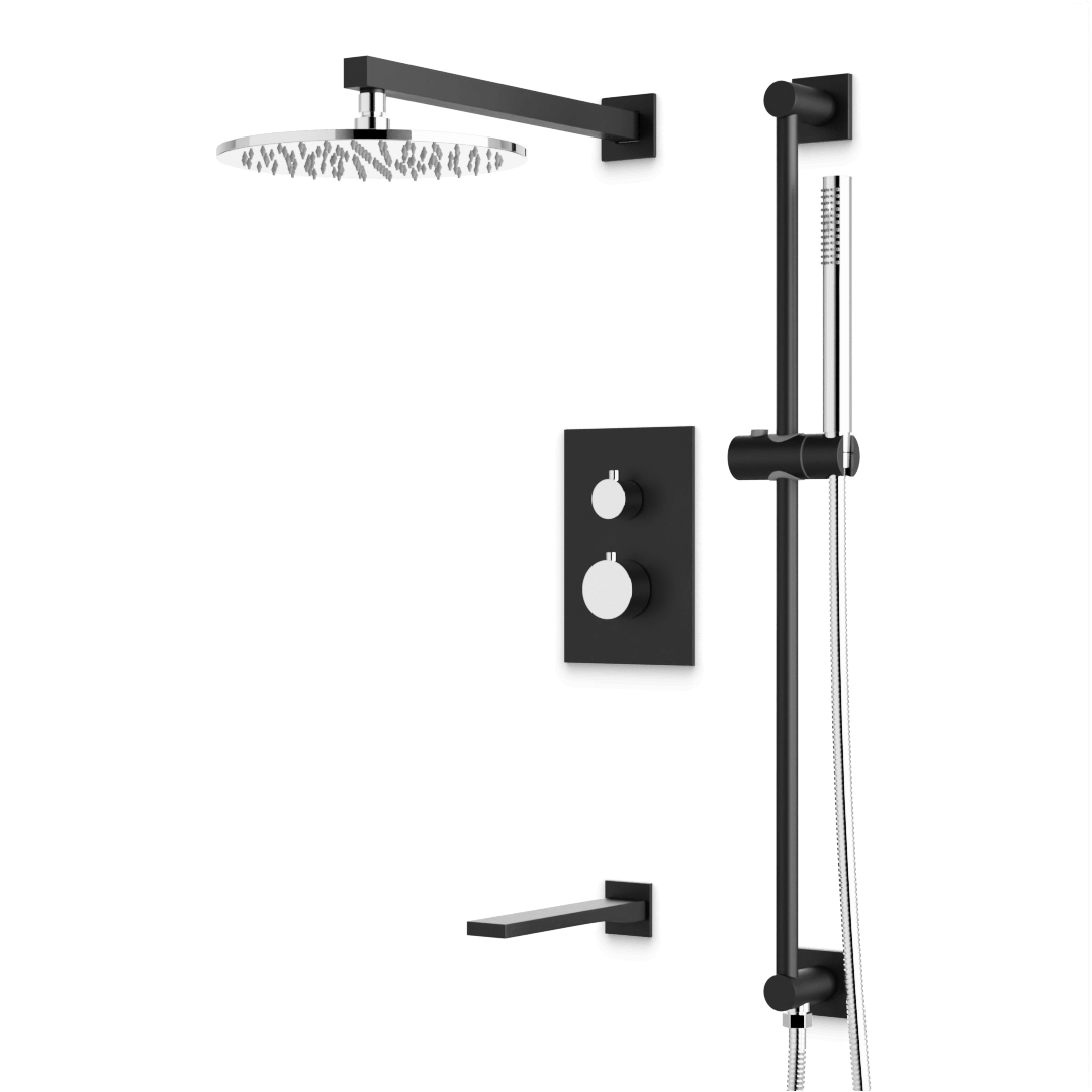Artos Otella Thermostatic Shower Trim Kit with Hand Shower on Slide Bar, Tub Filler in Chrome/Matte Black – Wide Control Trim Style – PS117CHB