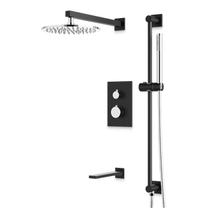 Artos Otella Thermostatic Shower Trim Kit with Hand Shower on Slide Bar, Tub Filler in Chrome/Matte Black – Wide Control Trim Style – PS117CHB