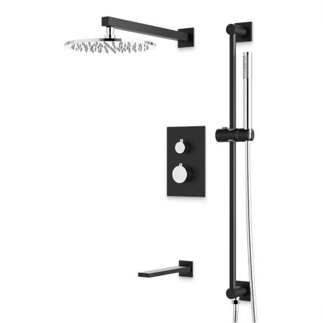 Artos Otella Thermostatic Shower Trim Kit with Hand Shower on Slide Bar, Tub Filler in Chrome/Matte Black – Wide Control Trim Style – PS117CHB
