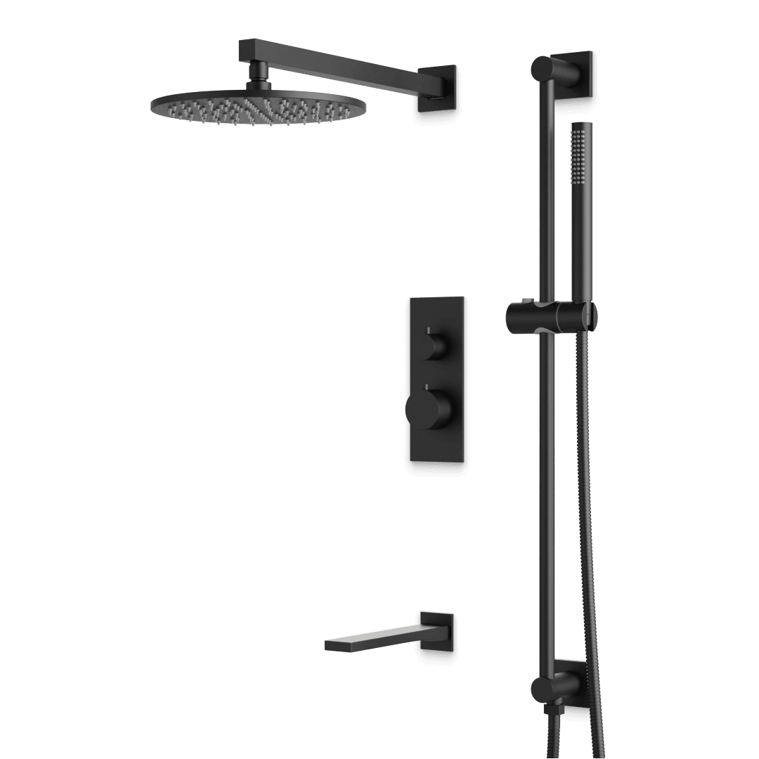 Artos Otella Thermostatic Shower Trim Kit with Hand Shower on Slide Bar, Tub Filler in Matte Black – Wide Control Trim Style – PS117BK