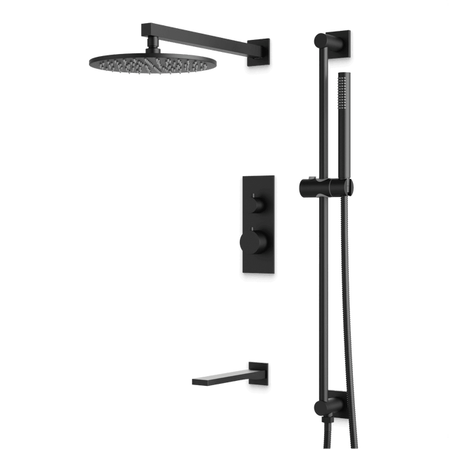 Artos Otella Thermostatic Shower Trim Kit with Hand Shower on Slide Bar, Tub Filler in Matte Black – Wide Control Trim Style – PS117BK