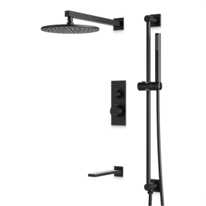 Artos Otella Thermostatic Shower Trim Kit with Hand Shower on Slide Bar, Tub Filler in Matte Black – Wide Control Trim Style