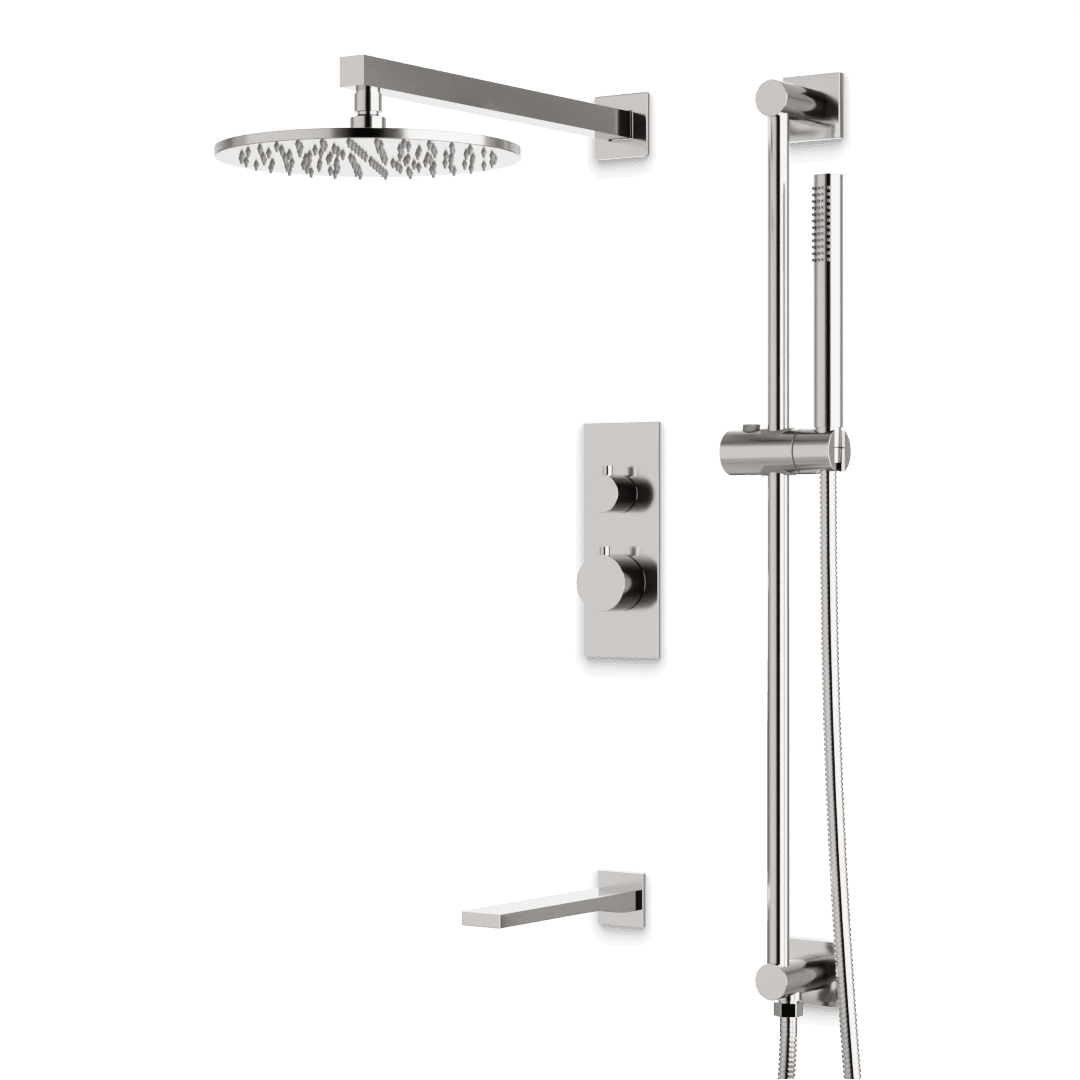 Artos Otella Thermostatic Shower Trim Kit with Hand Shower on Slide Bar, Tub Filler in Brushed Nickel – Wide Control Trim Style – PS117BN