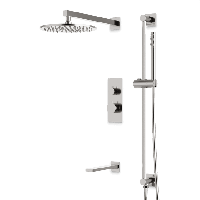 Artos Otella Thermostatic Shower Trim Kit with Hand Shower on Slide Bar, Tub Filler in Brushed Nickel – Wide Control Trim Style – PS117BN