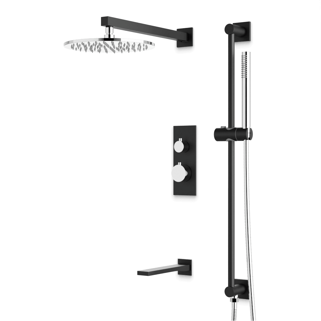 Artos Otella Thermostatic Shower Trim Kit with Hand Shower on Slide Bar, Tub Filler in Chrome/Matte Black – Wide Control Trim Style – PS117CHB