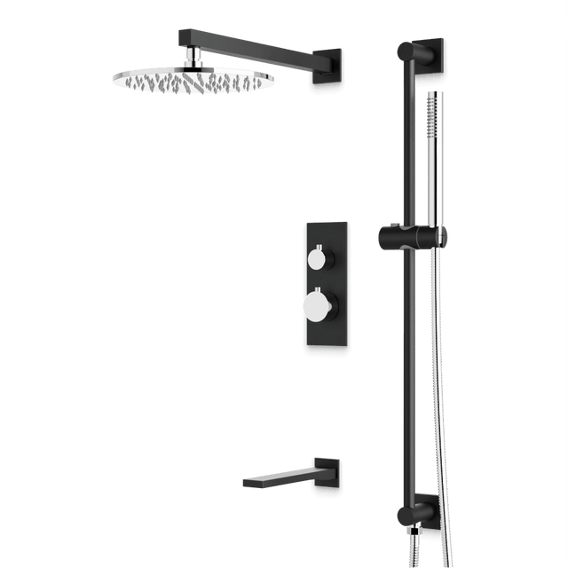 Artos Otella Thermostatic Shower Trim Kit with Hand Shower on Slide Bar, Tub Filler in Chrome/Matte Black – Wide Control Trim Style – PS117CHB